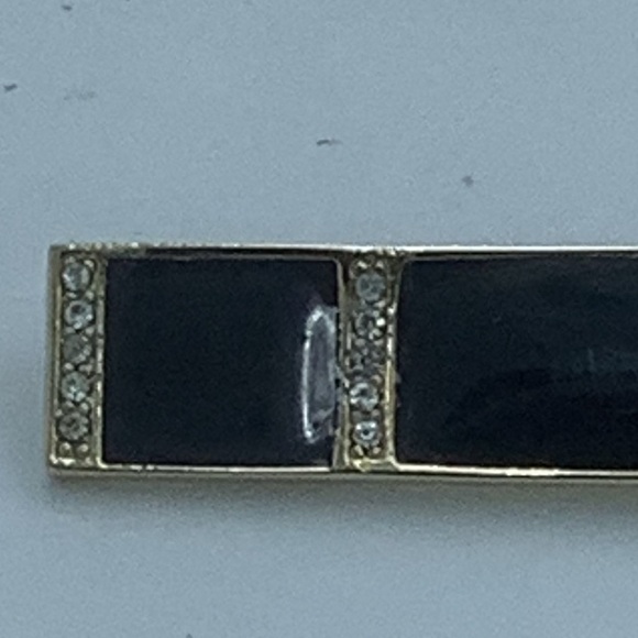 Black and Gold Enamel Bejeweled Bar Pin/Brooch - Picture 2 of 5